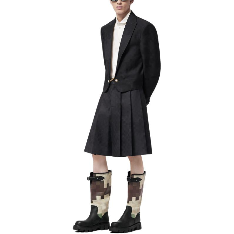 LOUIS VUITTON Pleated Silk And Wool Blend Damier Shorts