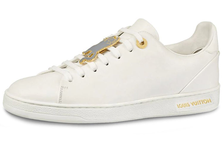 LOUIS VUITTON Frontrow Cowhide Cat Illustration Sneakers White Women's
