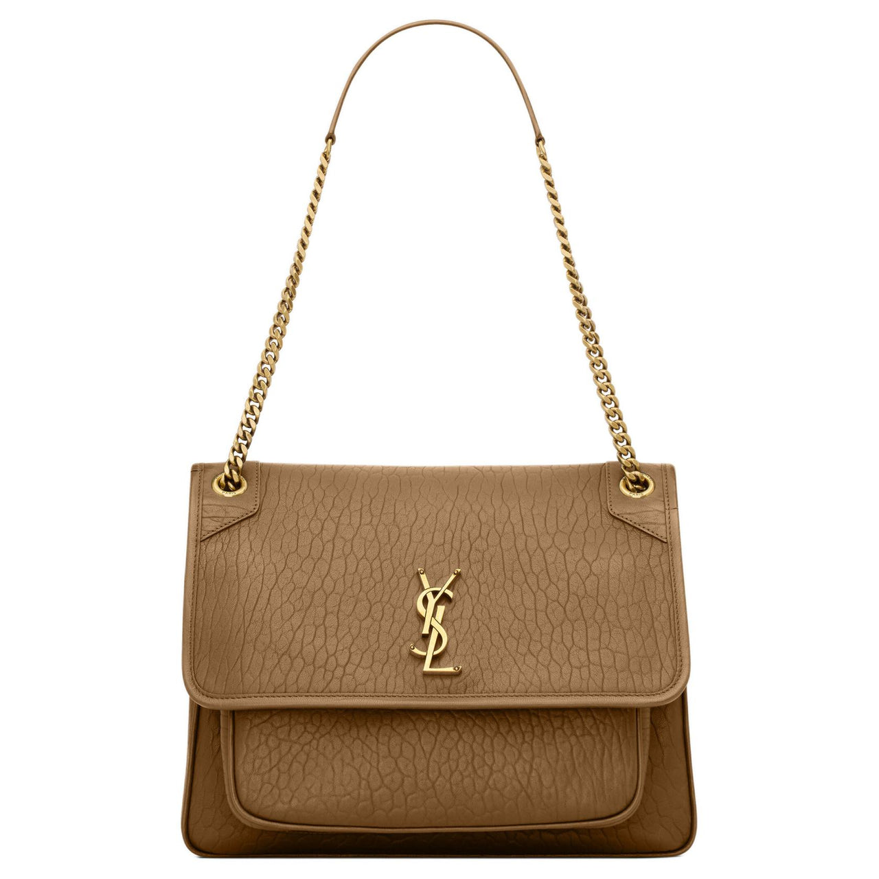 SAINT LAURENT Grain Sheepskin Shoulder Bag Large Size Women's Brown