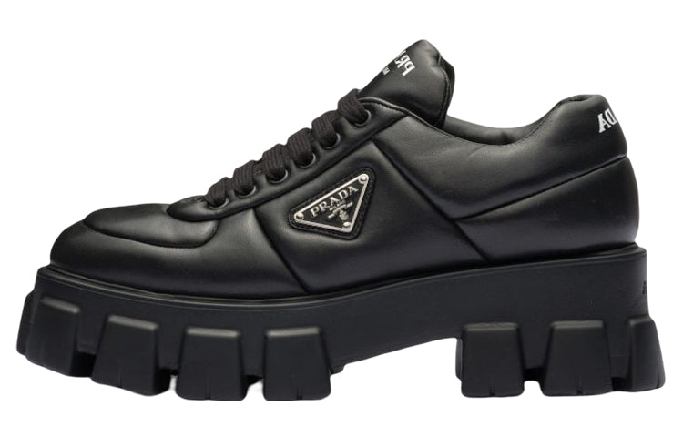 PRADA Monolith Brushed Leather Lace up Shoes 'Black' Women's