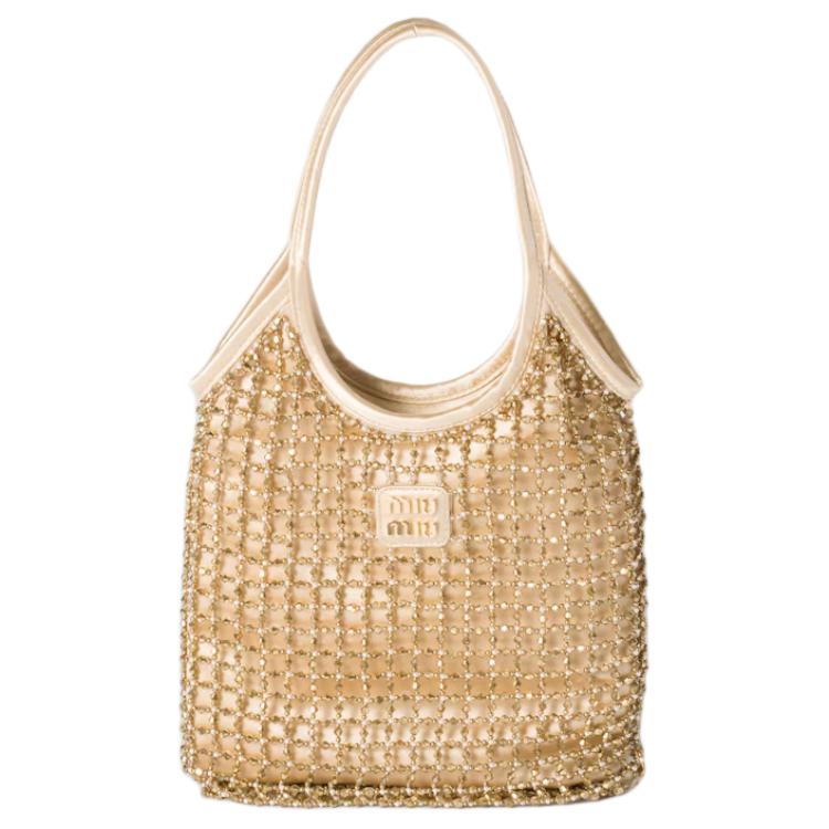 MIU MIU Ivy Silk One Shoulder Handbags Women's Gold
