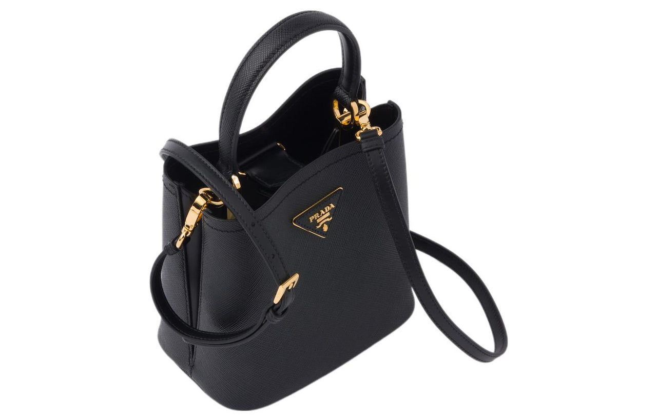 PRADA Panier Saffiano Leather Bucket Bag, One Shoulder Handbag Trumpets Women's Black