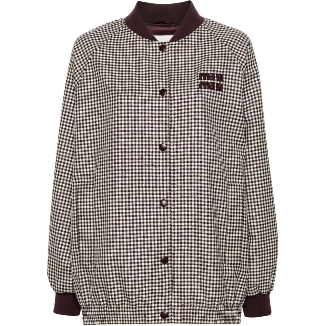 MIU MIU Logo Appliqué Button Up Bomber Jacket
