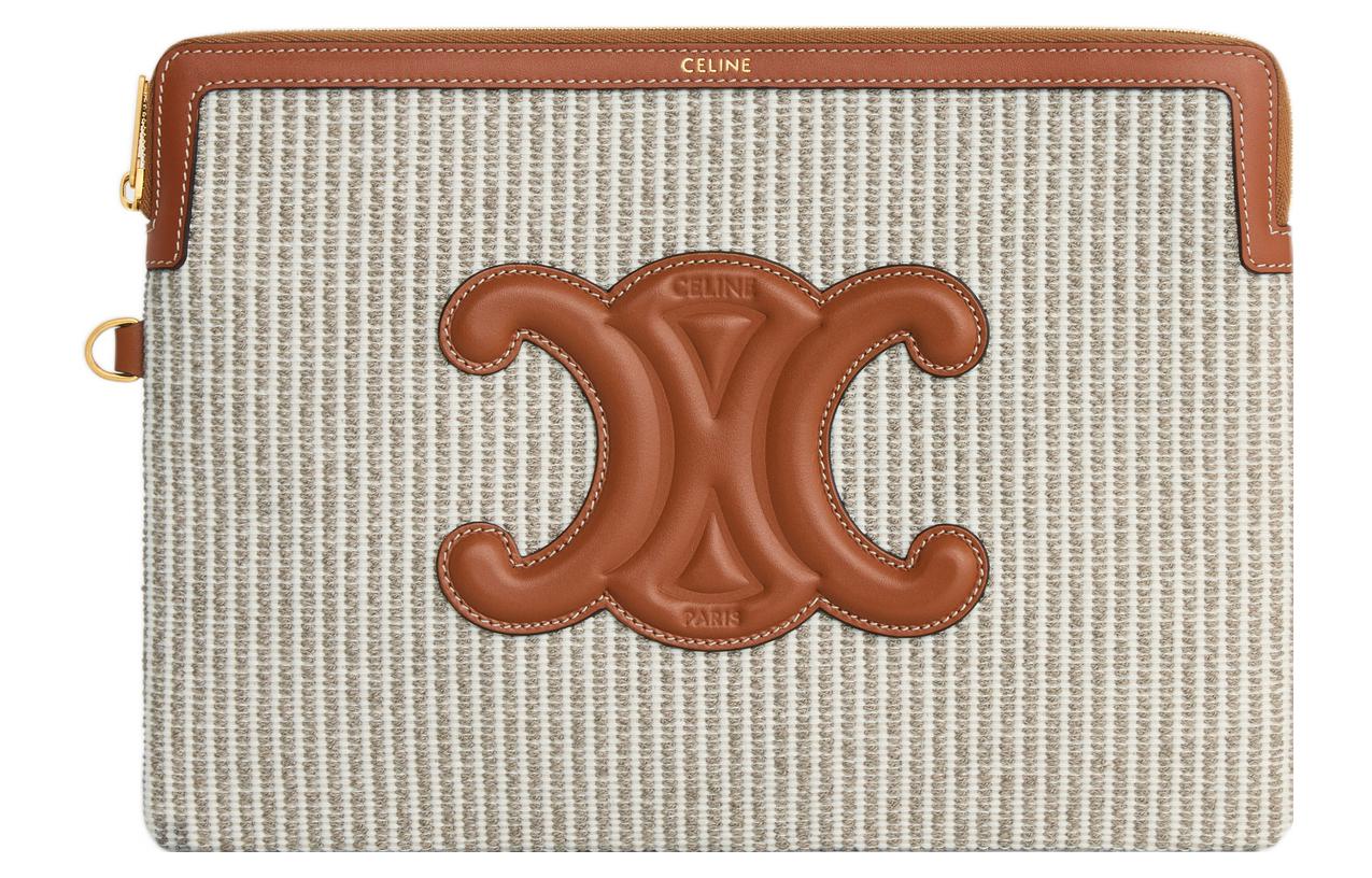CELINE Fabric With Calfskin Clutch Trumpets Women's Light Umber