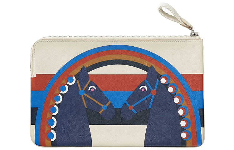 HERMES Carre Pocket Cow Leather Clutch Regular Women's Ecru