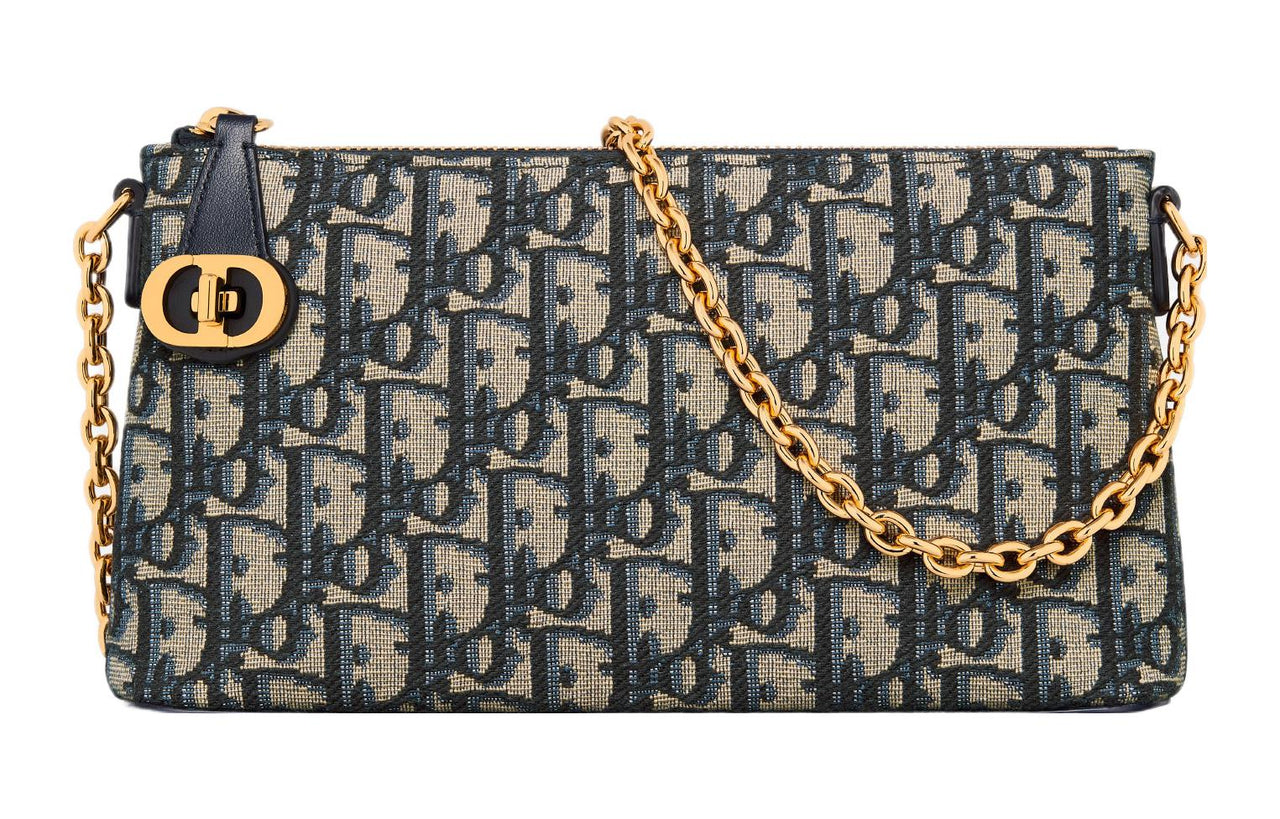 DIOR 30 Montaigne Oblique Printed Fabric Portable Crossbody Bag, Shoulder Bag Women's Blue