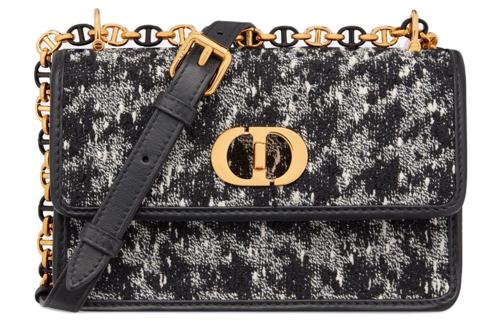 DIOR Caro Flannel Embroidery Crossbody Bag, Shoulder Bag Women's Black
