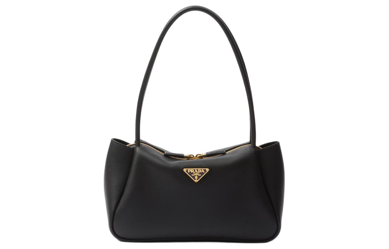 PRADA Leather One Shoulder Handbags Medium Size Women's Black