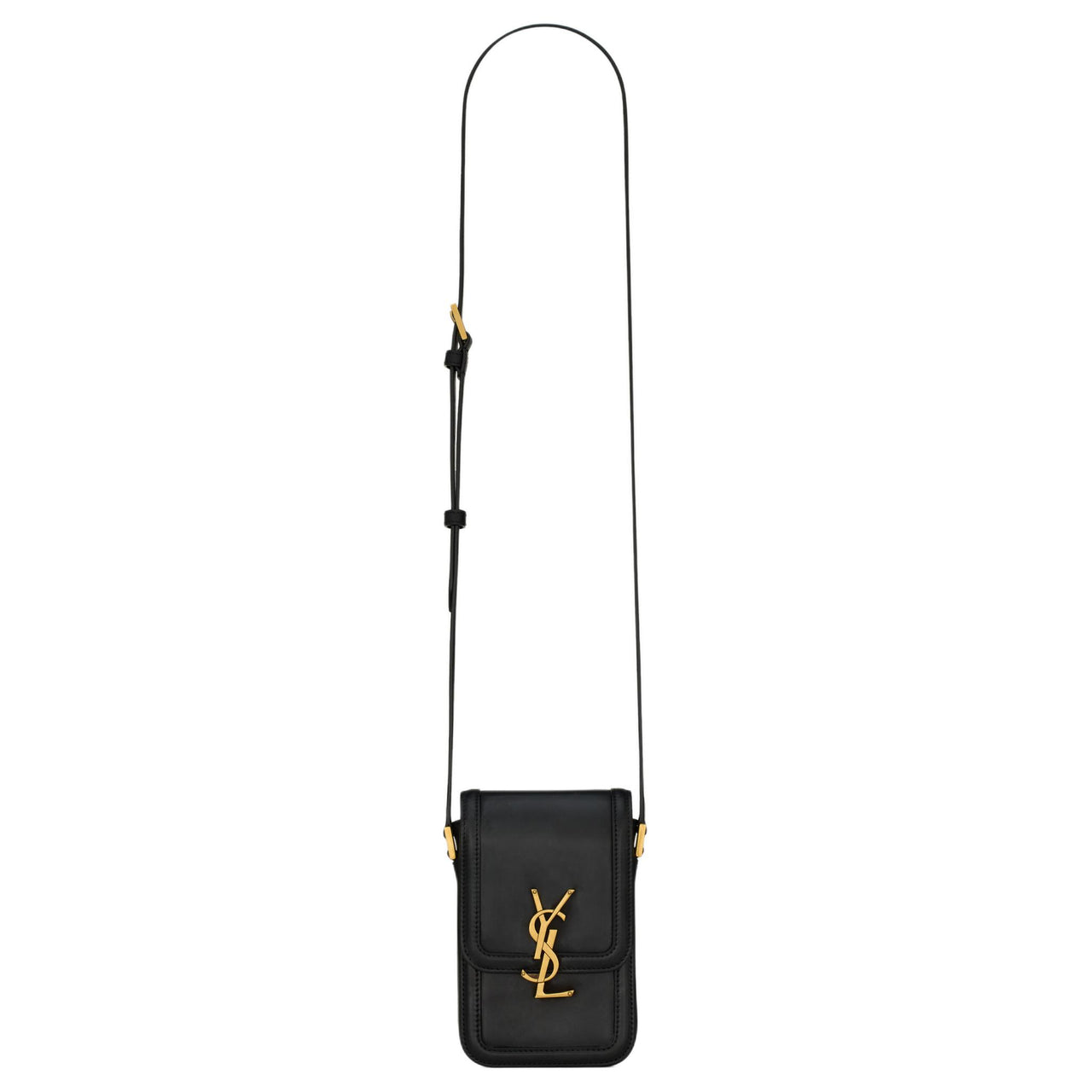 SAINT LAURENT SOLFERINO Smooth Leather Cell Phone Pouch, Crossbody Bag, Shoulder Bag Mini Men's Black