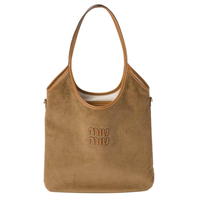 MIU MIU Corduroy Tote Bag Shopping Bag Shoulder Bag Handbag Women's Cinnamon Brown