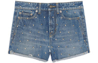 SAINT LAURENT Stud-embellished Jean Shorts