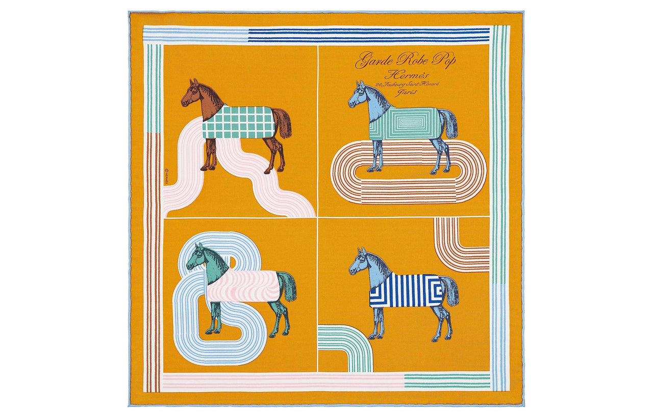 HERMES Silk Scarves Women's Caramel/Green/Light Pink