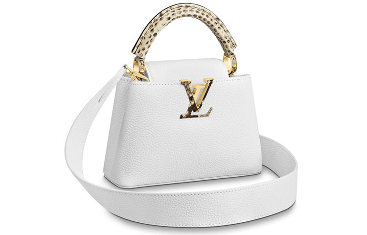 LOUIS VUITTON Capucines Python Skin Trim Kapustin Handbag Shoulder Bag Crossbody Bag Mini Women's Candy Color/White