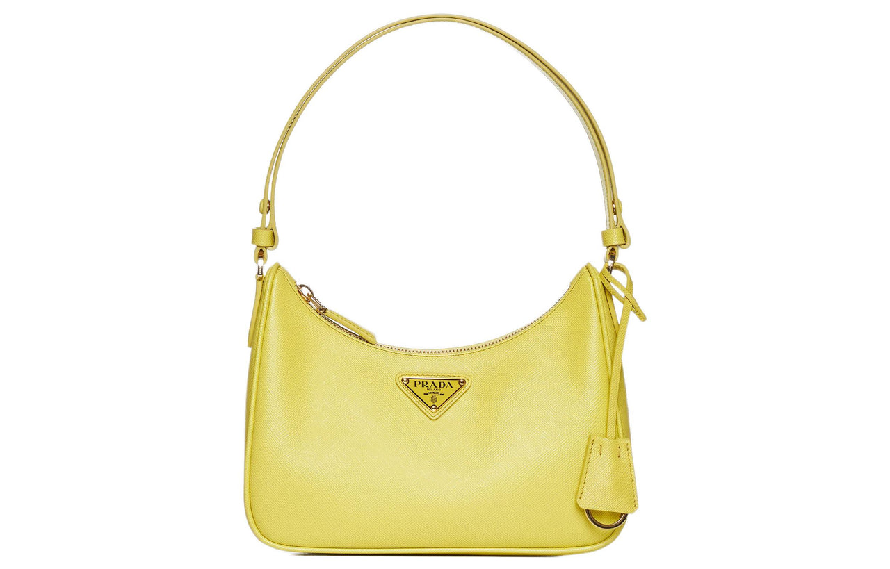 PRADA Leather One Shoulder Handbag Mini Women's Yellow