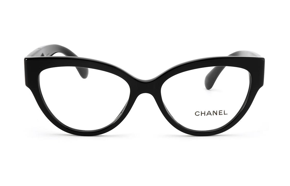 CHANEL Plate Frame Cat Eye Eyeglass Frames Unisex Black
