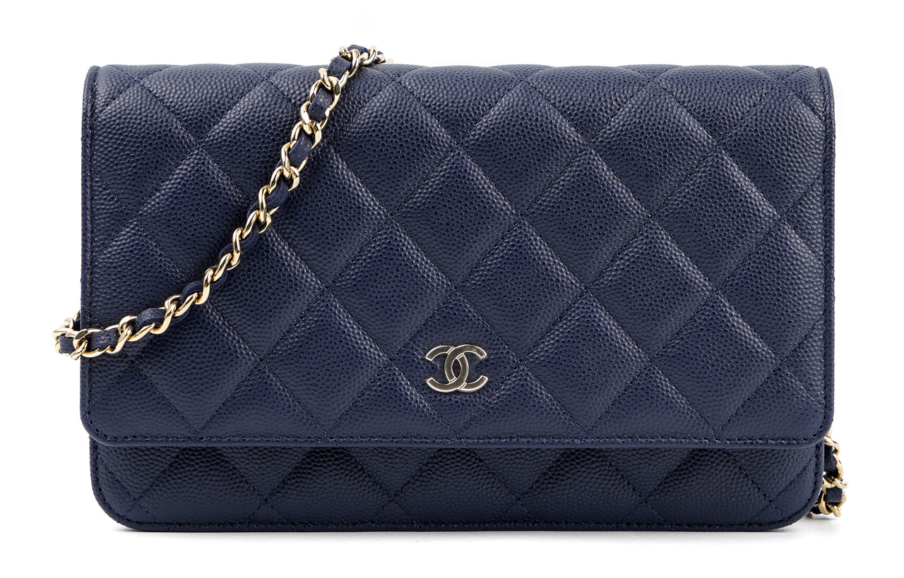 CHANEL WOC Grain Embossed Cow Leather Shoulder Bag, Crossbody Bag Women's Navy Blue