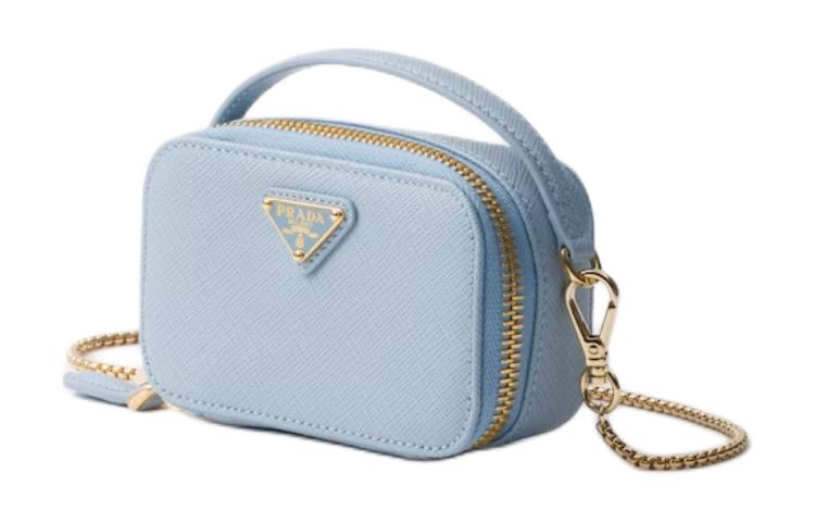 PRADA Leather Crossbody Bag, Shoulder Bag Mini Women's Light Blue