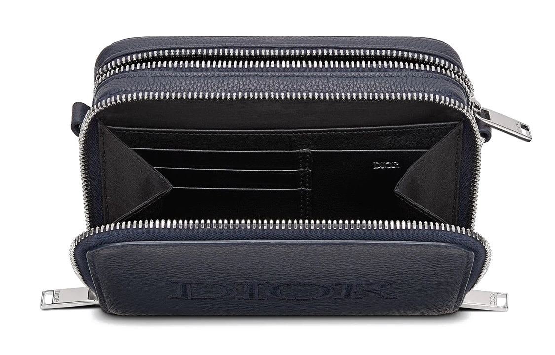 DIOR Grained Calfskin Messenger Bag Crossbody Bag Shoulder Bag Men's Navy