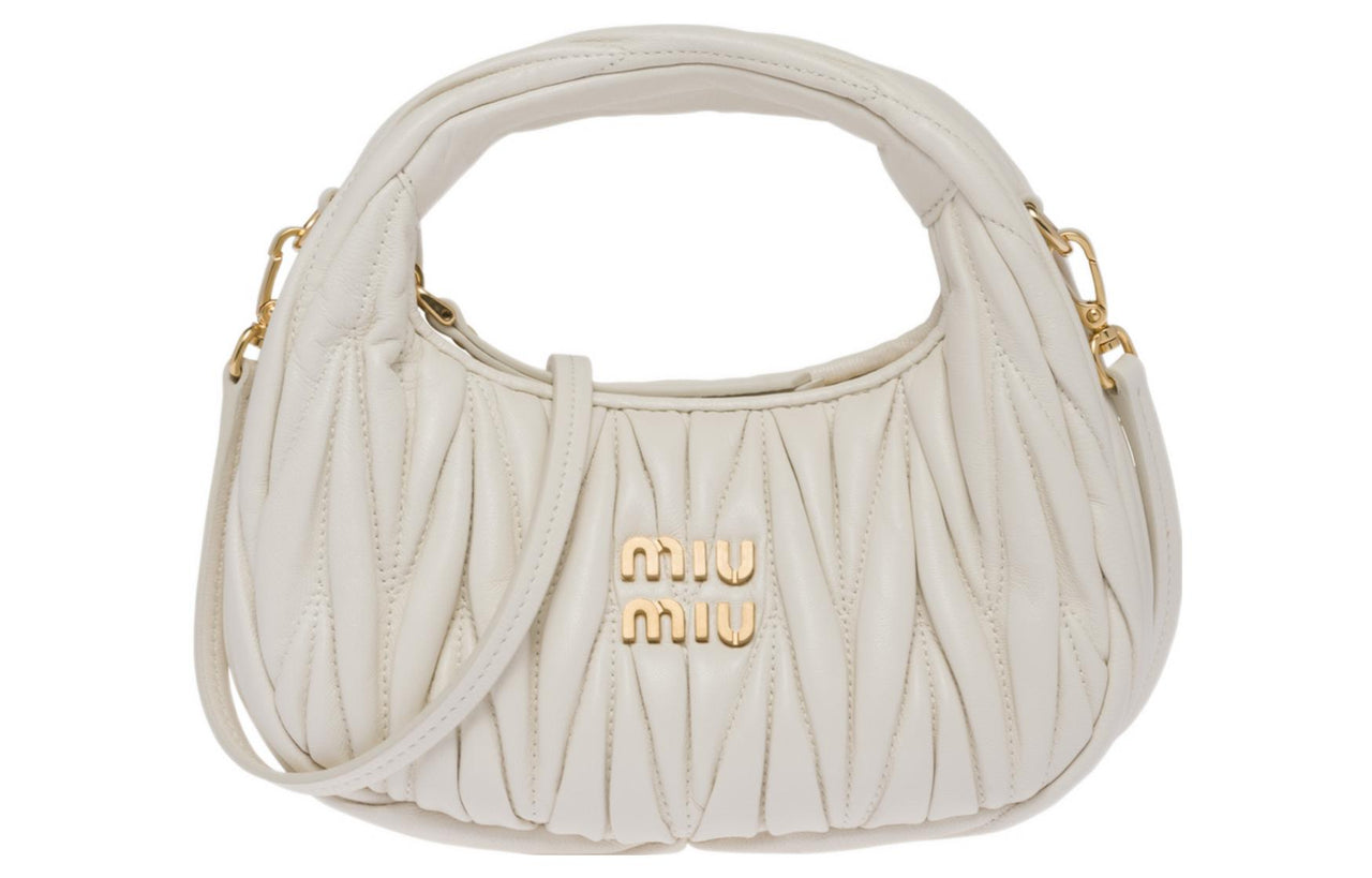 MIU MIU Wander Matelasse Nappa Leather Hobo Mini Bag White