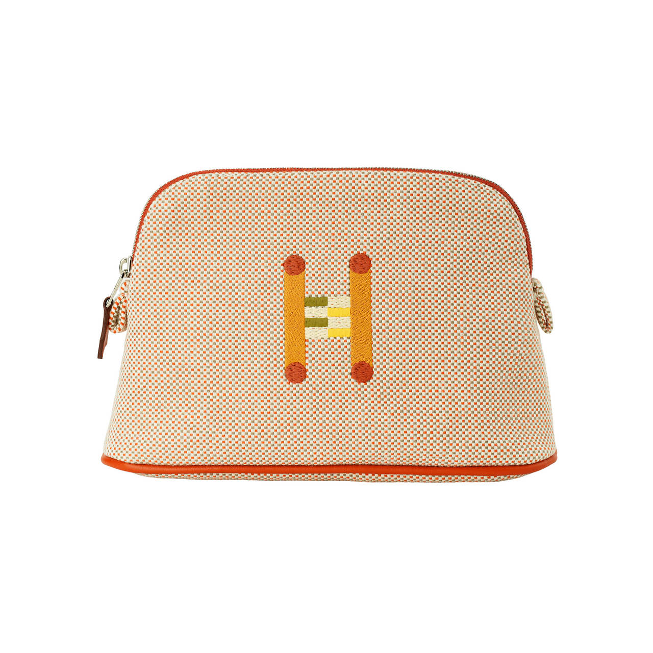 HERMES Bolide Cotton Clutch Mini Women's Orange & Light Taupe