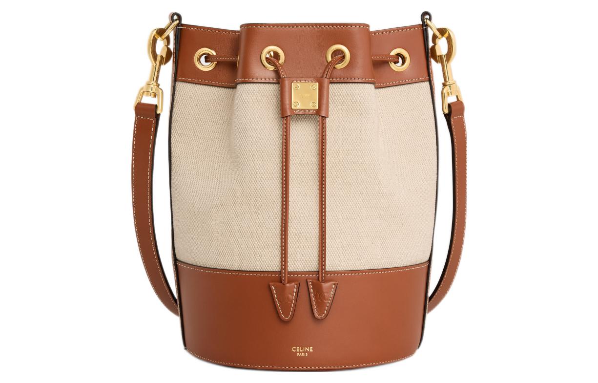 CELINE Cabas Fabric With Cow Leather Bucket Bag, Shoulder Bag, Crossbody Bag Trumpets Women's Natural Color/Tan