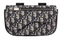 DIOR Saddle Jacquard Fabric Wrist Bag Unisex Beige And Black