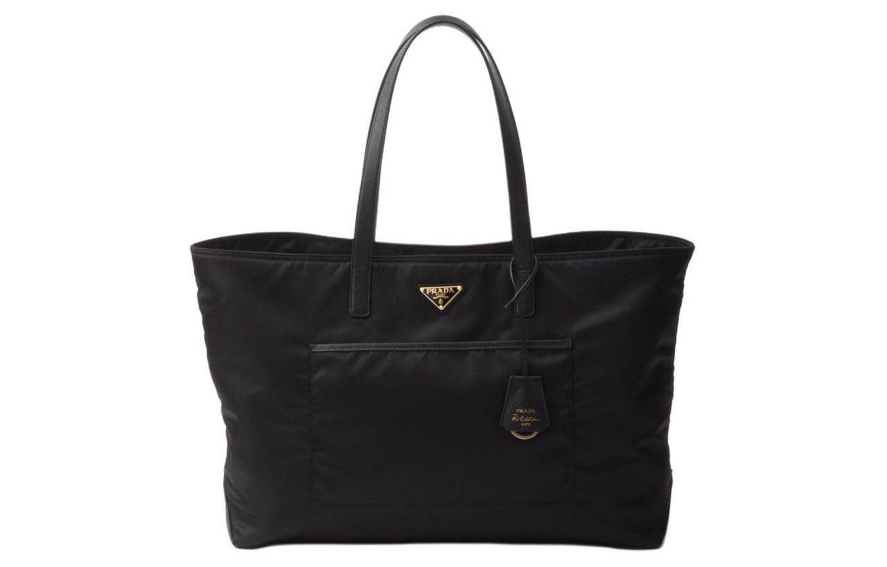 PRADA Re Edition Recycled Nylon With Saffiano Leather Tote Bag, Shopping Bag, Handbag Tubas Women's Black