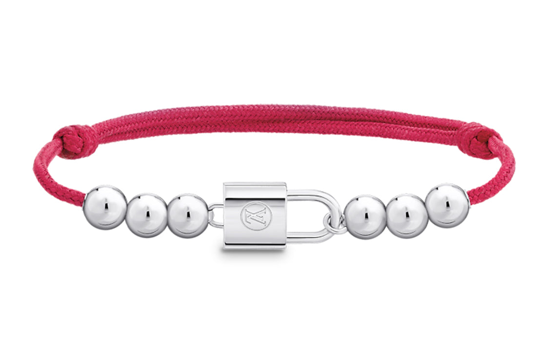 LOUIS VUITTON Q05785 SiLOUIS VUITTONer Lockit Beads Bracelet SiLOUIS VUITTONer And Black Polyester Cord