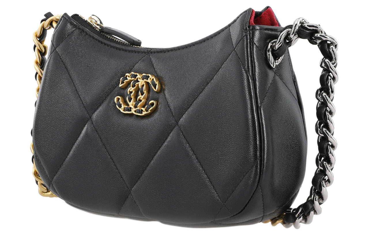 CHANEL 19Bag Sheepskin Pea Pod Shoulder Bag Crossbody Bag Mini Women's Black
