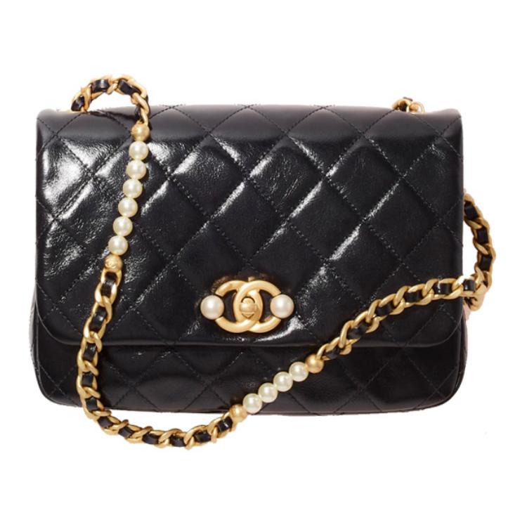 CHANEL 22c Early Spring Calfskin Flap Bag Crossbody Bag Large Size Women's Black