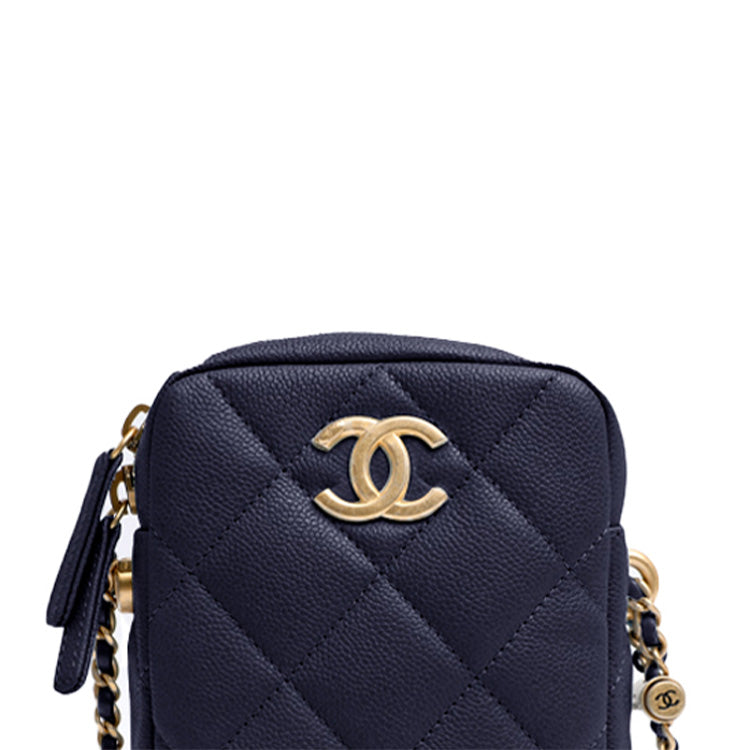 CHANEL 21K Winter Embossed Calfskin With Grains Cell Phone Pouch Box Bag Shoulder Bag Crossbody Bag Women's Marine Blue