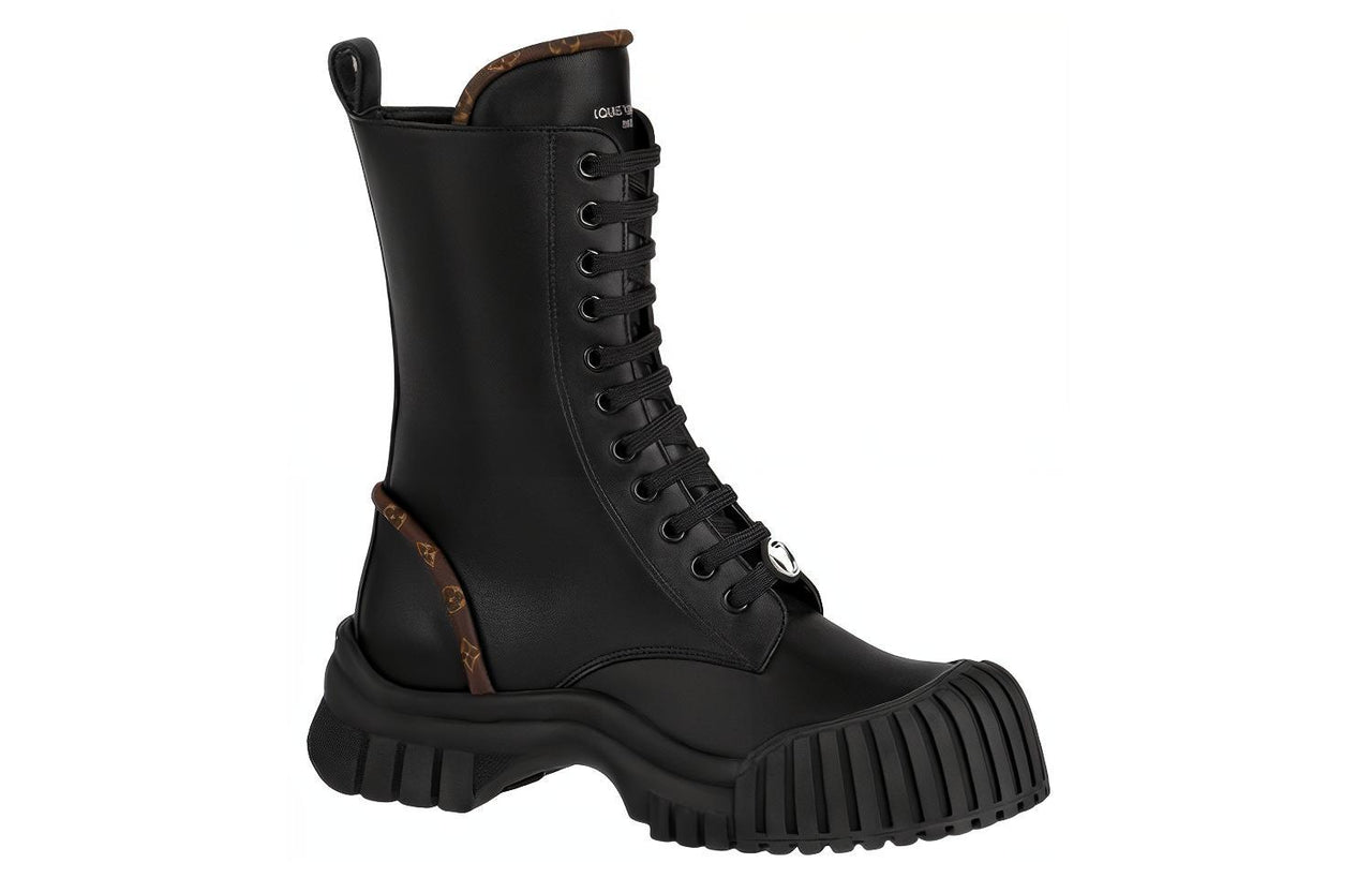 LOUIS VUITTON Lv Circle Ruby Flat Ranger Boots 'Black With Brown Monogram' Women's