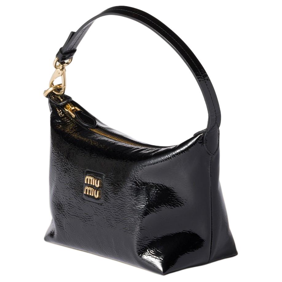 MIU MIU Naplak Patent Leather Pouch Women's Black