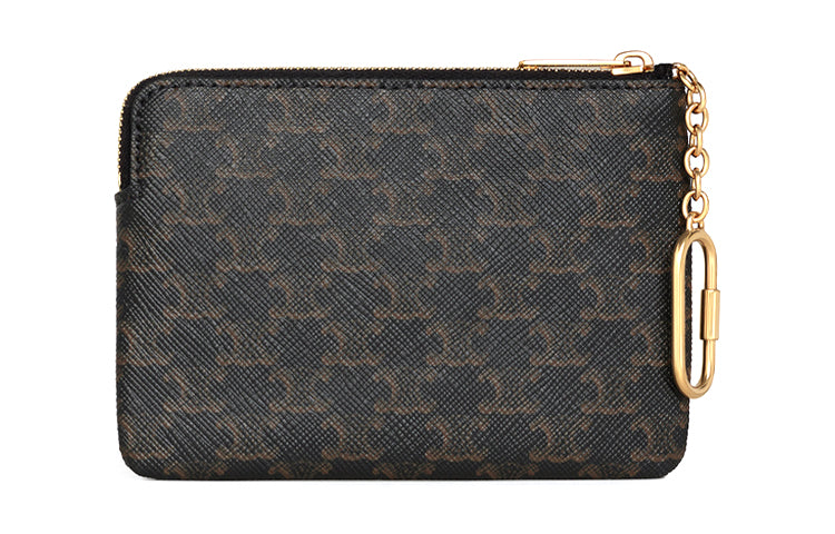 CELINE Triomphe Coated Canvas Handheld Card Holder Coin Purse Regular Women's Black/Tawny