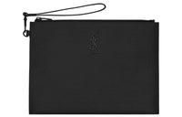 SAINT LAURENT Grain Embossed Leather Clutch Women's Black