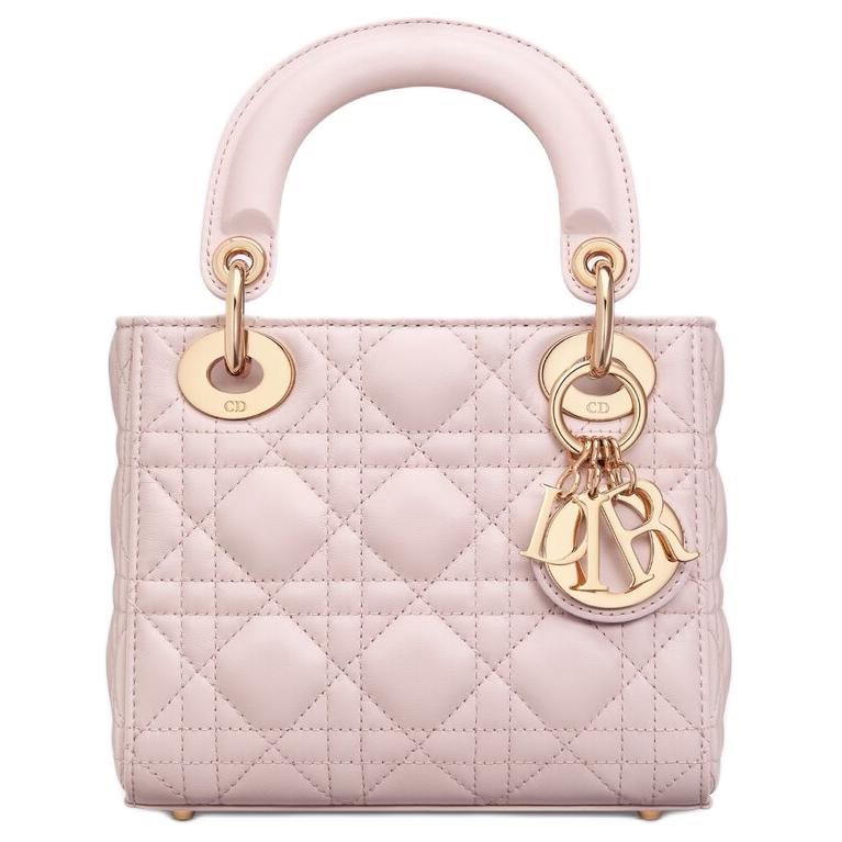 DIOR Lady Dior Wicker Pattern Sheepskin Dior Bag Shoulder Bag Crossbody Bag Handbag Mini Women's Light Pink