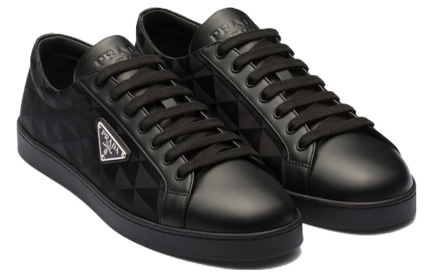 PRADA Leather And Re-Nylon Sneaker 'Black Symbole Motif Pattern'
