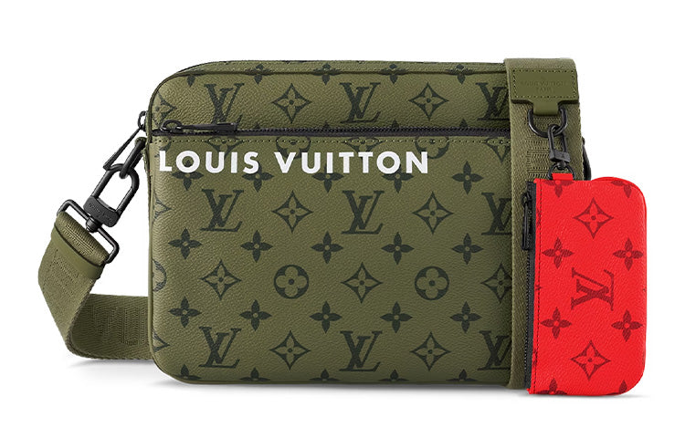 LOUIS VUITTON Trio Canvas Canvas Bag Messenger Bag Shoulder Bag Crossbody Bag Regular Men's Khaki Green/Vermilion