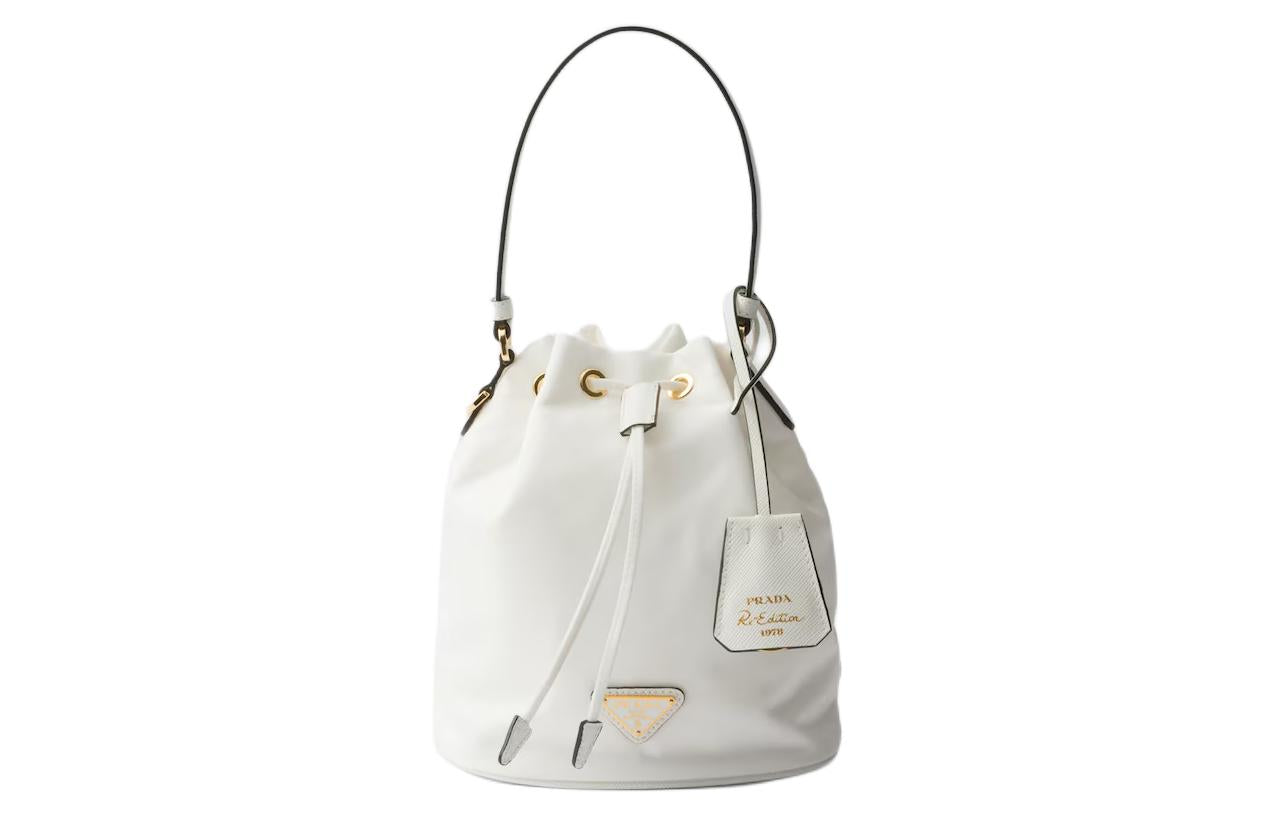 PRADA Re-EditionRe-Nylon Fabric With Leather Bucket Bags Shoulder Bag Crossbody Bag Handbag Mini Women's White