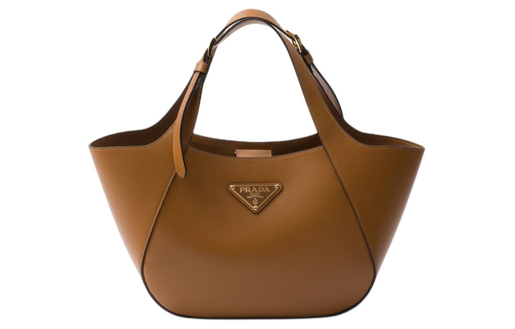 PRADA Leather Tote Bag, Shopping Bag, Handbag Medium Size Women's Camel