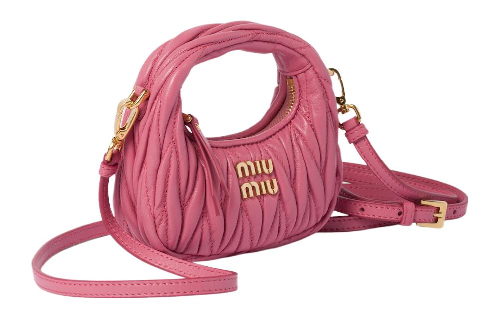 MIU MIU Wander Series Soft Sheep Leather HOBO Handbag, Shoulder Bag, Crossbody Handbag Extra Mini Women's Begonia Pink