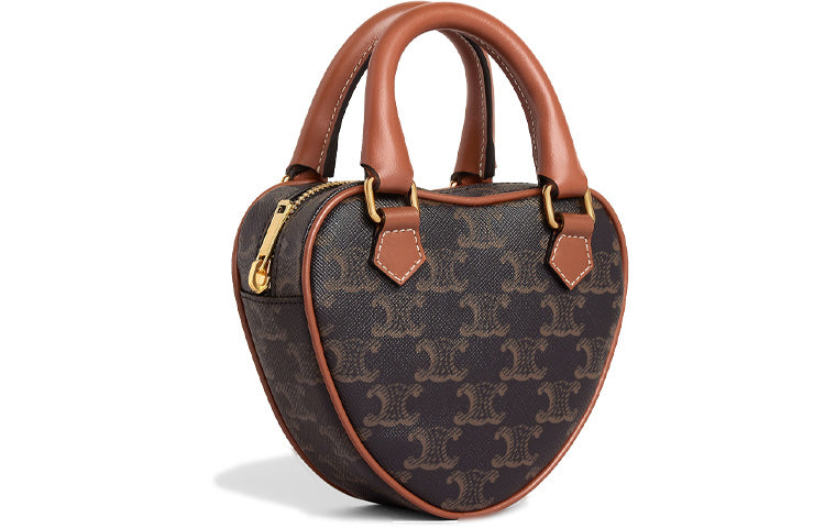 CELINE Triomphe Canvas With Calfskin Shoulder Bag, Crossbody Bag, Handbag Medium Size Women's Tawny