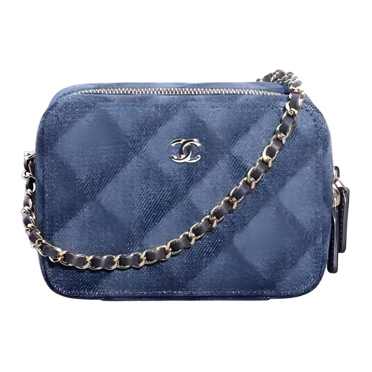 CHANEL 22BFW Denim One Shoulder Crossbody Clutches Women's Dark Blue