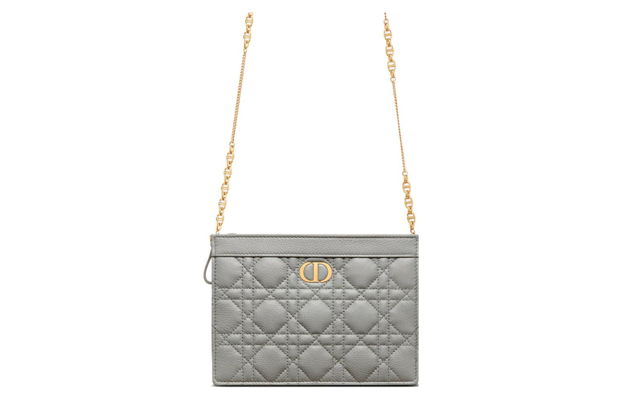 DIOR Caro Soft Cow Leather Clutch, Shoulder Bag, Crossbody Bag Women's Gray