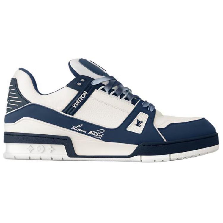 LOUIS VUITTON Trainer Low-Top Skateboard Shoes Men's White Blue