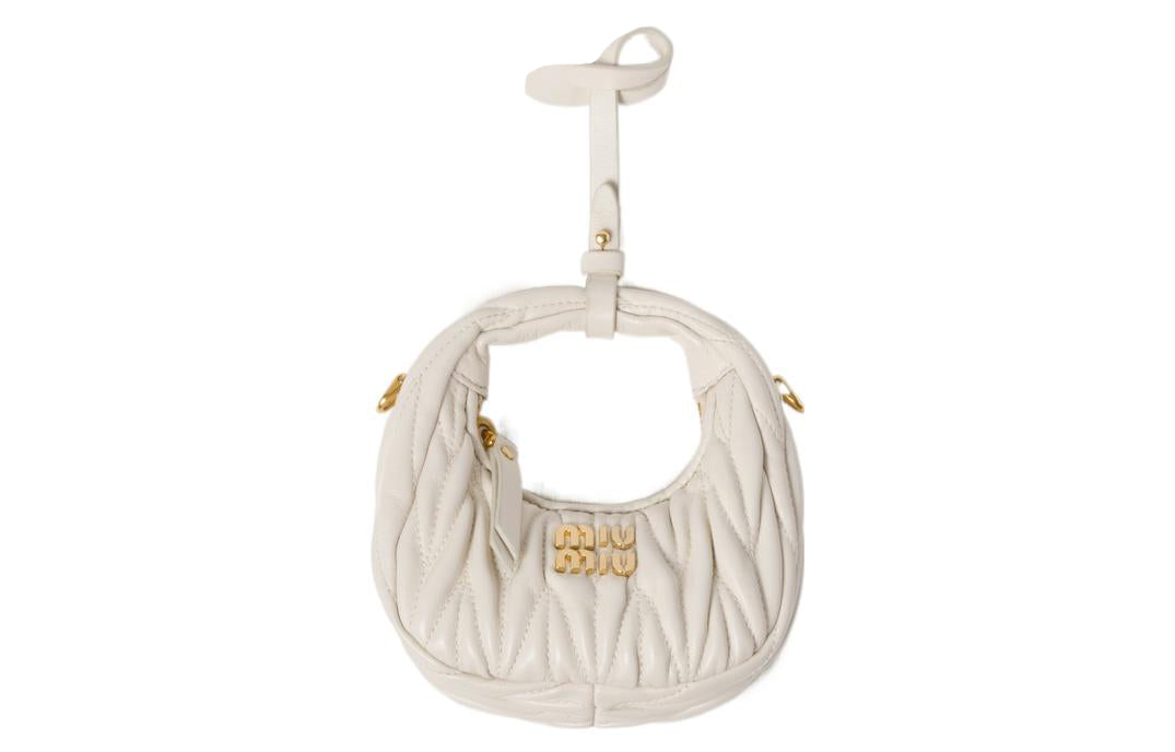 MIU MIU Wander Matelasse Nappa Leather Mini Hobo Pouch White