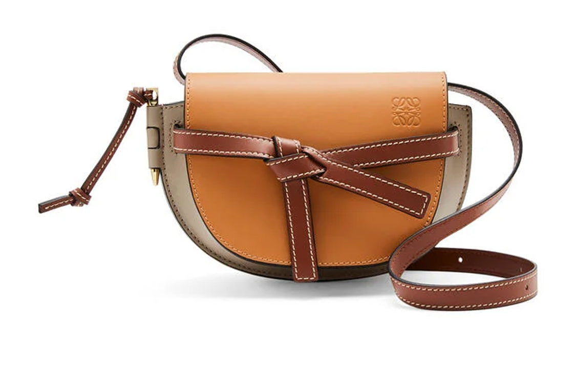 LOEWE Gate Soft Cow Leather Bowknot Bag, Handheld Crossbody Bag, Shoulder Bag Women's Amber/Light Gray/Rusty Red