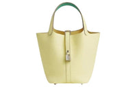 HERMES Picotin Lock Clemence Bullock Leather Swift Calfskin Handbag Women's Light Yellow & Green