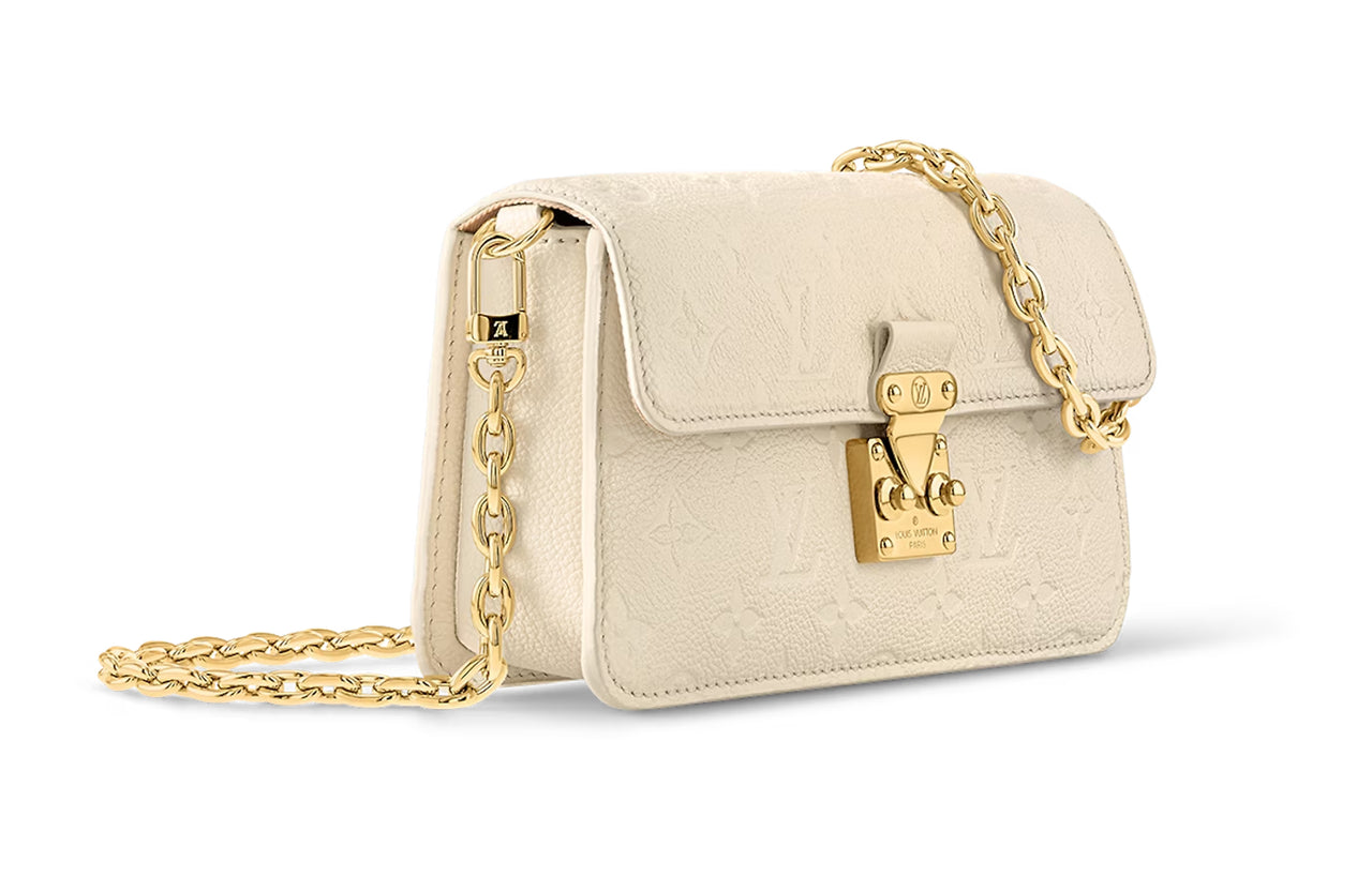 LOUIS VUITTON Embossed Soft Grain Cow Leather Handbag, Shoulder Bag Women's Milk White