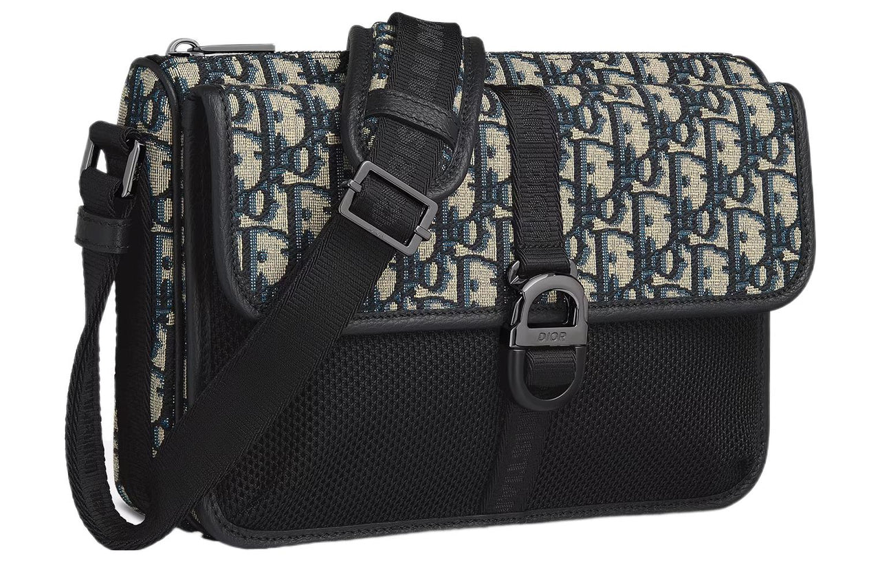 DIOR Oblique Print Crossbody Bag, Shoulder Bag Men's Beige & Black